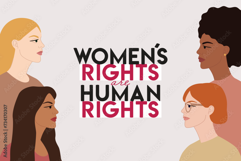 Women s rights are human rights illustration with group of diverse female characters stand together. International Women s Day, 8 March. Woman empowerment concept. Pastel vector illustration Women s rights are human rights illustration with group of diverse female characters stand together. International Women s Day, 8 March. Woman empowerment concept. Pastel vector illustration