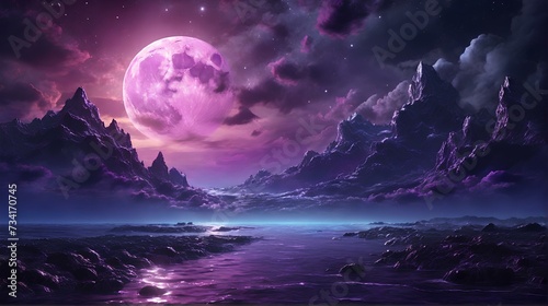 purple moon at the sea night