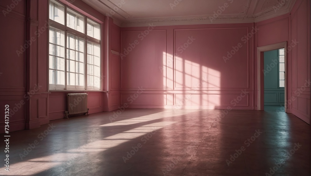 Beautiful original background image of an empty space in pink tones with a play of light and shadow on the wall and floor for design or creative work Beautiful original background image of an empty space in pink tones with a play of light and shadow on the wall and floor for design or creative work