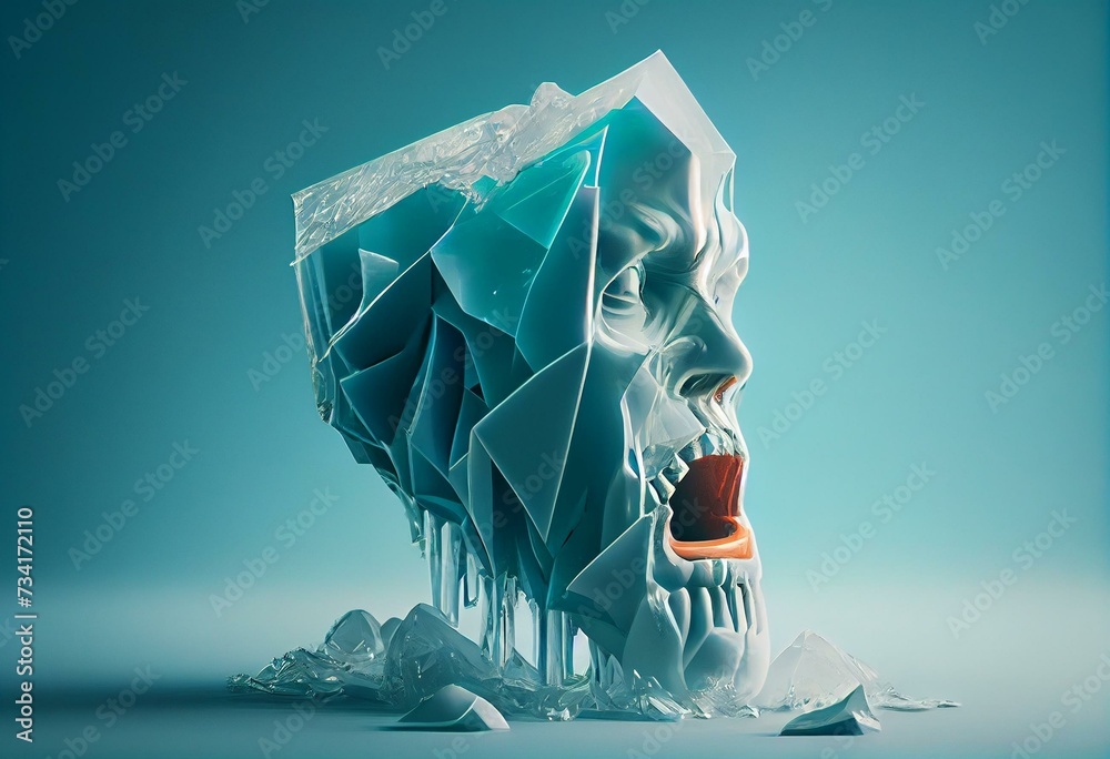 Beautiful abstract surreal geometric ice head concept, contemporary