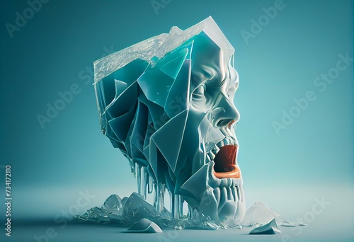 Beautiful abstract surreal geometric ice head concept, contemporary colors and mood social background. Generative AI