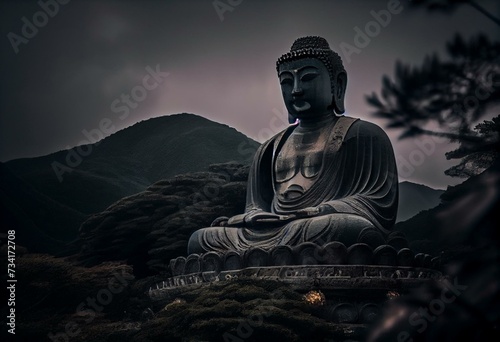 The Tian Tan Buddha statue is the large bronze Buddha statue. This also call Big Buddha located at Ngong Ping, Lantau Island, in Hong Kong. Generative AI photo