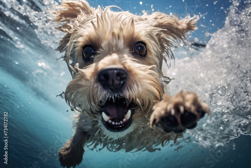 A dog creates comedic moments by diving into the water and playing around