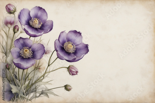 The background for the congratulatory letter is made with watercolors of lilac anemone flowers.