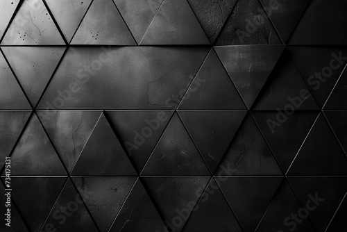 Polished, Semi gloss Wall background with tiles. Triangular, tile Wallpaper with Black blocks.