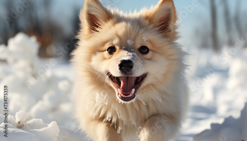 Cute puppy playing in the snow, enjoying winter outdoors generated by AI © Gstudio