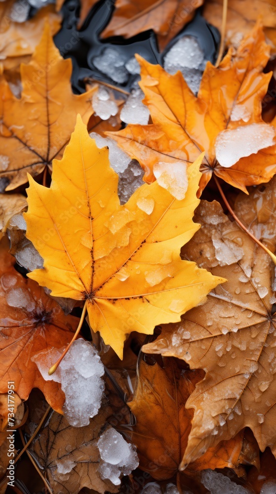 A bunch of fallen leaves scattered on the ground creating a natural carpet.