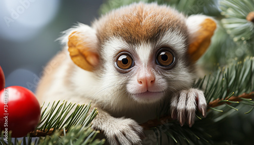 Cute young lemur sitting on branch, looking at camera generated by AI © Gstudio