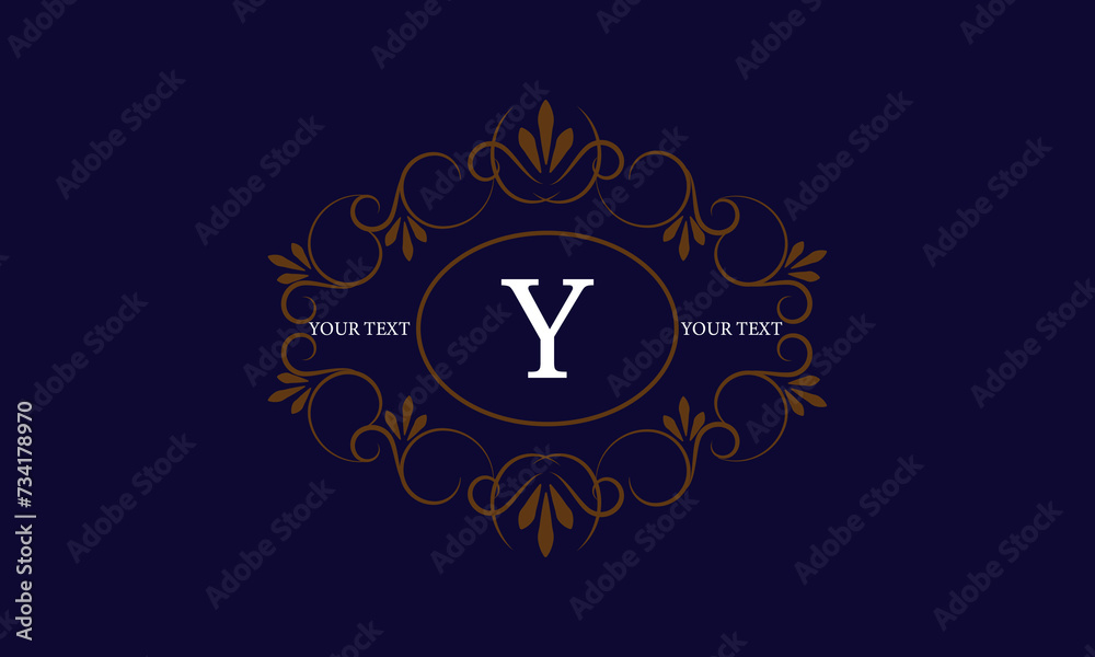 Logo template with monogram element and letter Y in the center. Sophisticated ornament for restaurant, club, boutique, cafe, hotel cards. Vector illustration