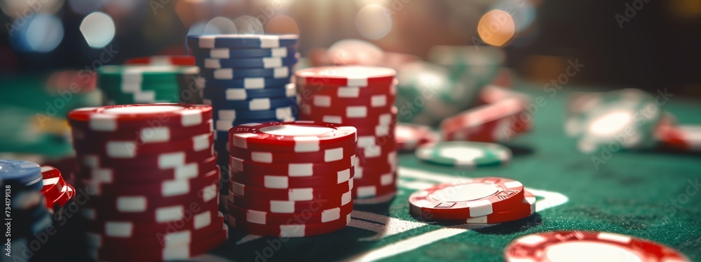 a casino table with a stack of poker chips a casino table with a stack of poker chips