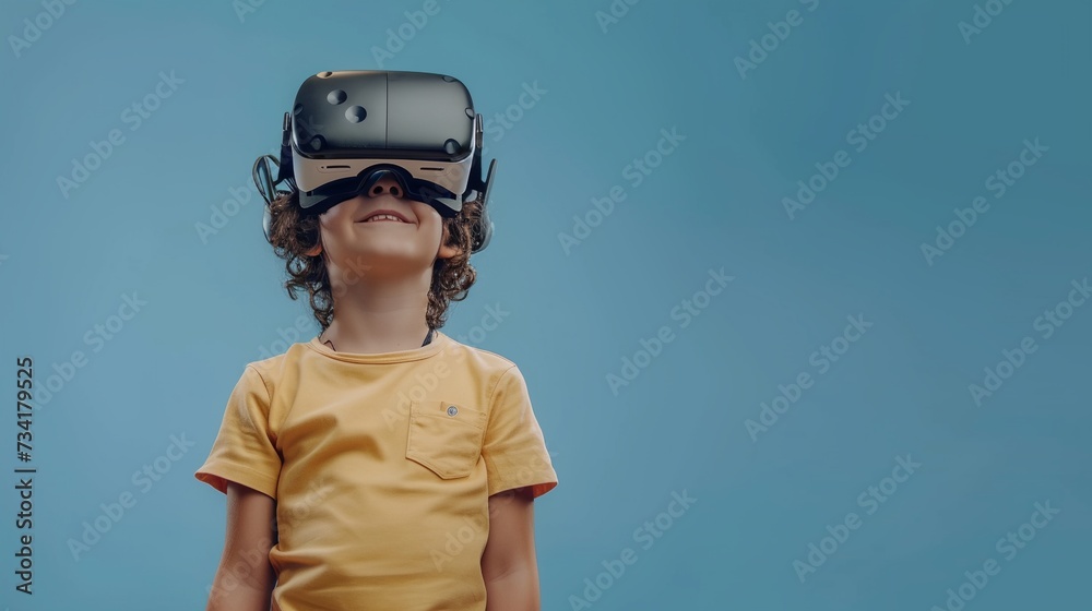 a young boy wearing a virtual reality headset a young boy wearing a virtual reality headset