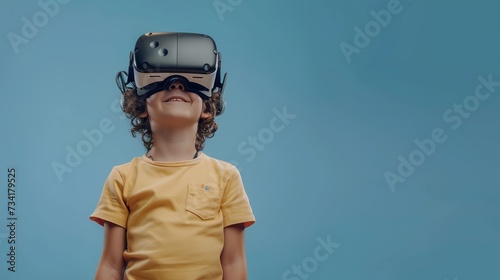 a young boy wearing a virtual reality headset © progressman