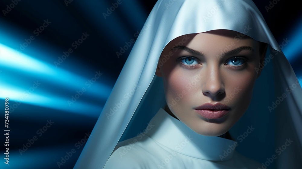 AI generated illustration of a beautiful nun with light blue eyes Stock ...