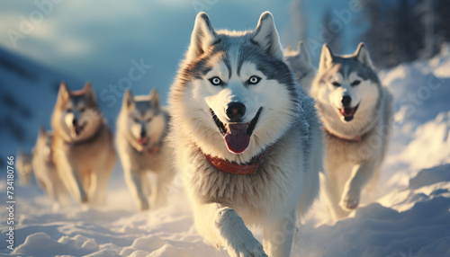 Running sled dogs enjoy the winter outdoors  purebred and playful generated by AI