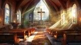 Divine sanctuary - Catholic church interior with Christ, spiritual atmosphere