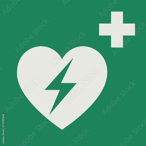 SAFETY CONDITION SIGN PICTOGRAM, Automated external heart defibrillator ISO 7010 – E010, VECTOR