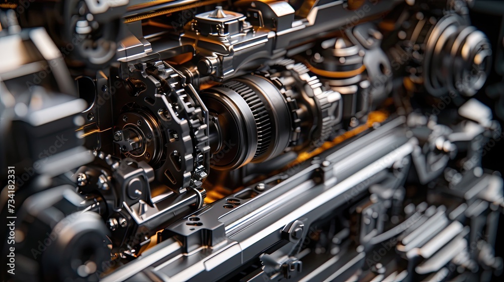 Fototapeta premium Mechanical precision - transmission gears closeup, industrial technology stock photo