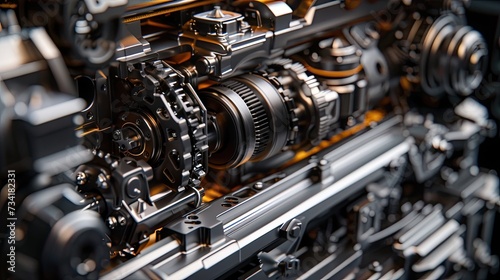 Mechanical precision - transmission gears closeup, industrial technology stock photo