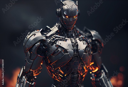 Cyborg Robot 3d render. Robotic process automation RPA data analysis. Generative AI