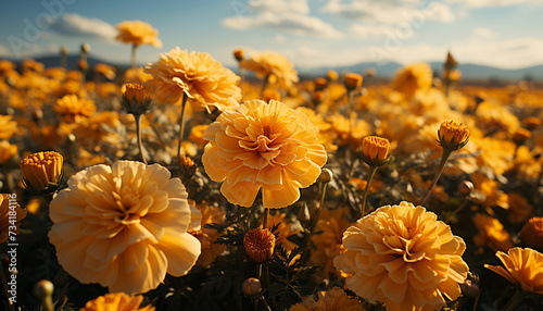 Yellow sunflower blossom in meadow, vibrant colors of nature generated by AI