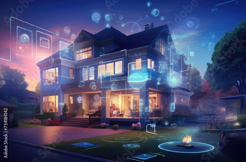 Digital composite of  smart House with network interface In the evening © Ruslan Russland