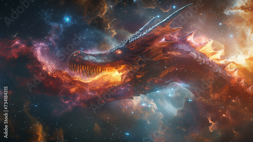A cosmic dragon breathing out nebulas and stars © pprothien