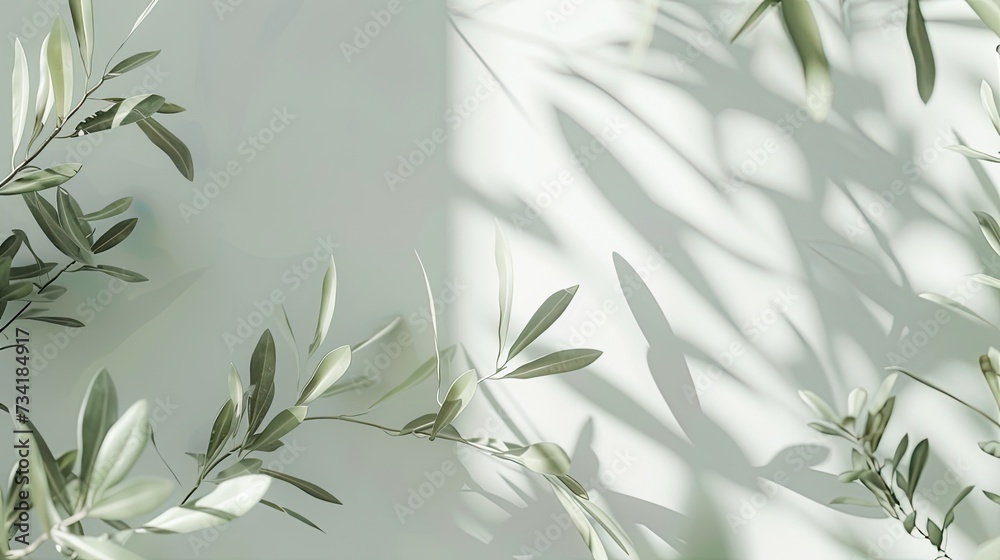 a blank greeting card mockup featuring olive tree branches delicately arranged on a white table background, perfect for wedding invitations. a blank greeting card mockup featuring olive tree branches delicately arranged on a white table background, perfect for wedding invitations.