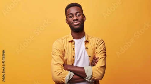 Confident and Determined North African Man, Isolated on Solid Background - Copy Space Availabl photo