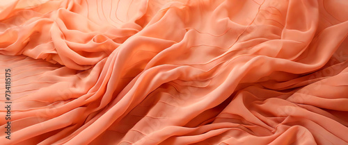 light orange chiffon fabric draped with wave folds, delicate textile background