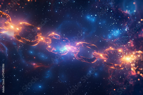 Cosmic chain effect intensified with luminous stars and nebulae backdrop background