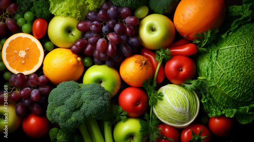 fresh fruits and vegetables background generated AI