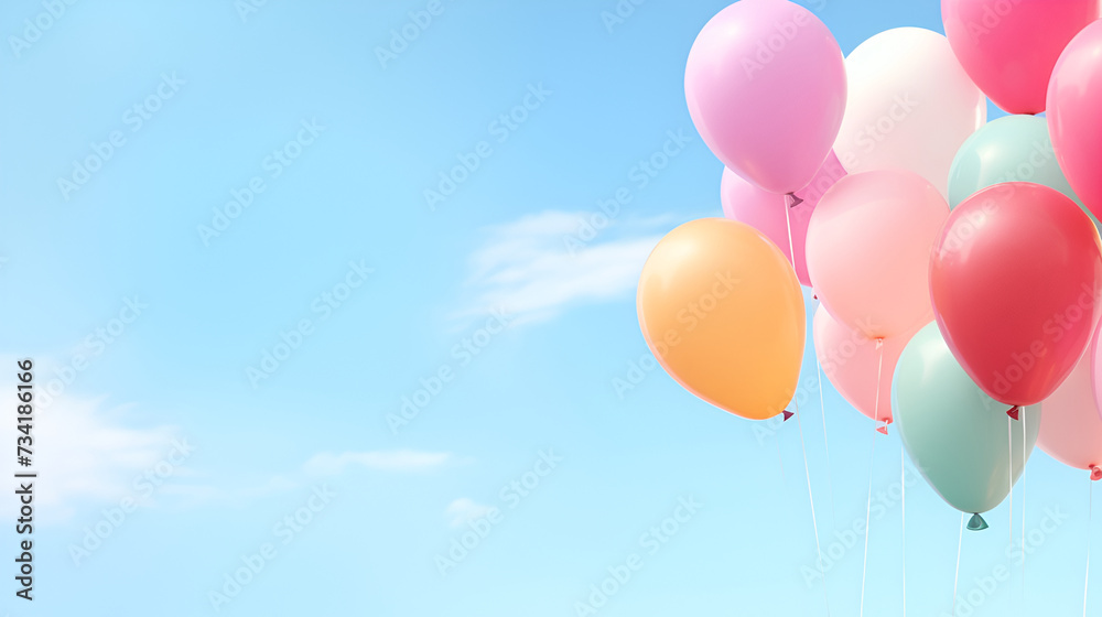 Colorful balloons pastel tone on sky background generated AI