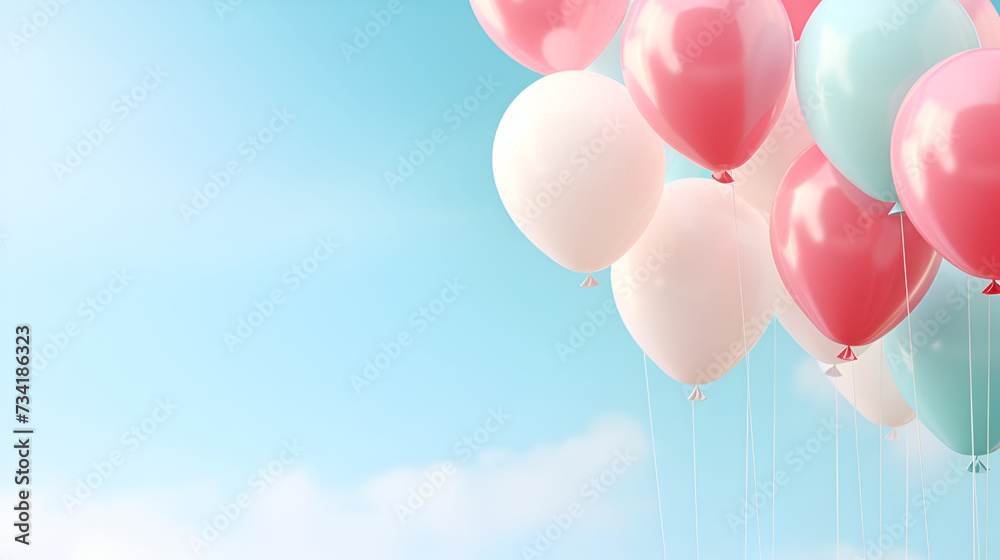 Colorful balloons pastel tone on sky background generated AI