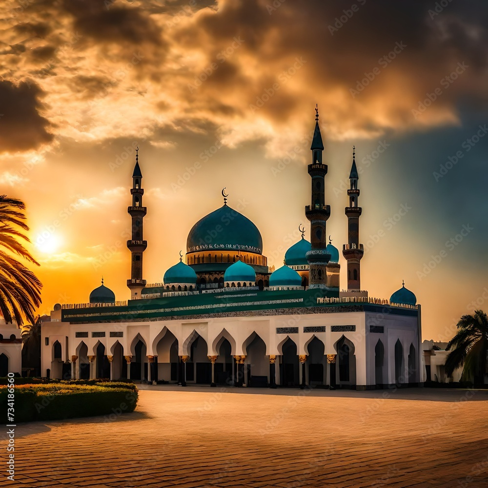  photo free photo Ramadan Kareem 'Eid Mubarak mosque in evening with sun light background--3:2--v4