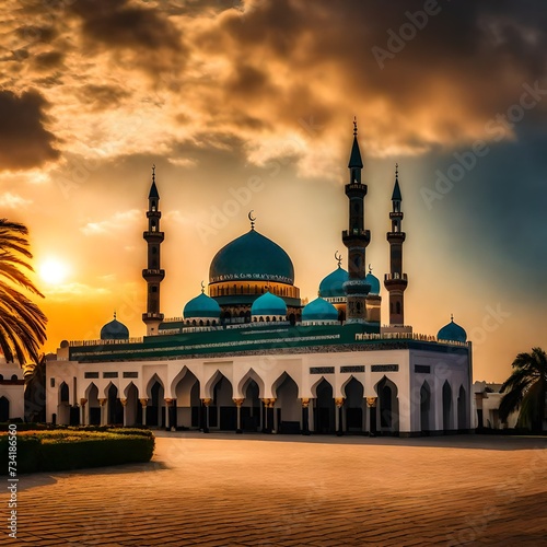  photo free photo Ramadan Kareem 'Eid Mubarak mosque in evening with sun light background--3:2--v4