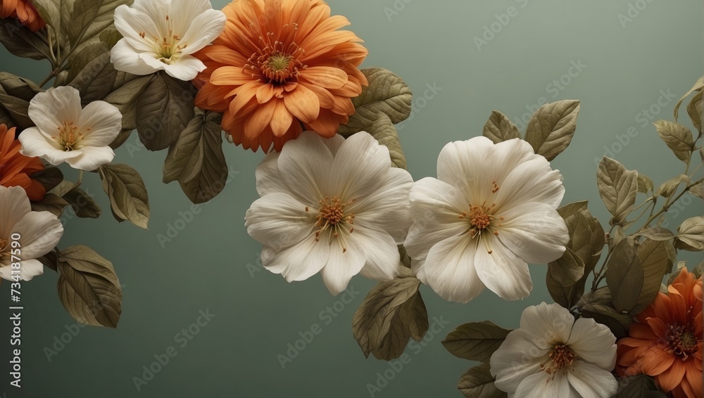 bouquet of orange and white flowers on green background, flower wallpaper, card, wdding, good day,  generative AI