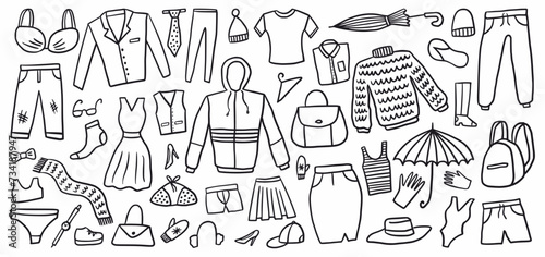 Vector collection of hand-drawn clothes in the style of doodles