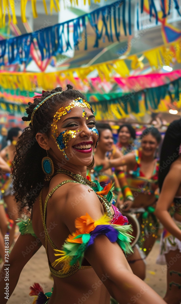 Joyful Brazilian Carnival Dancer Celebrating Joyful Brazilian Carnival Dancer Celebrating