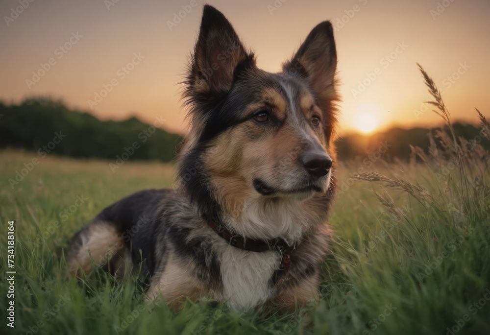 Fototapeta premium portrait of dog among the grasses