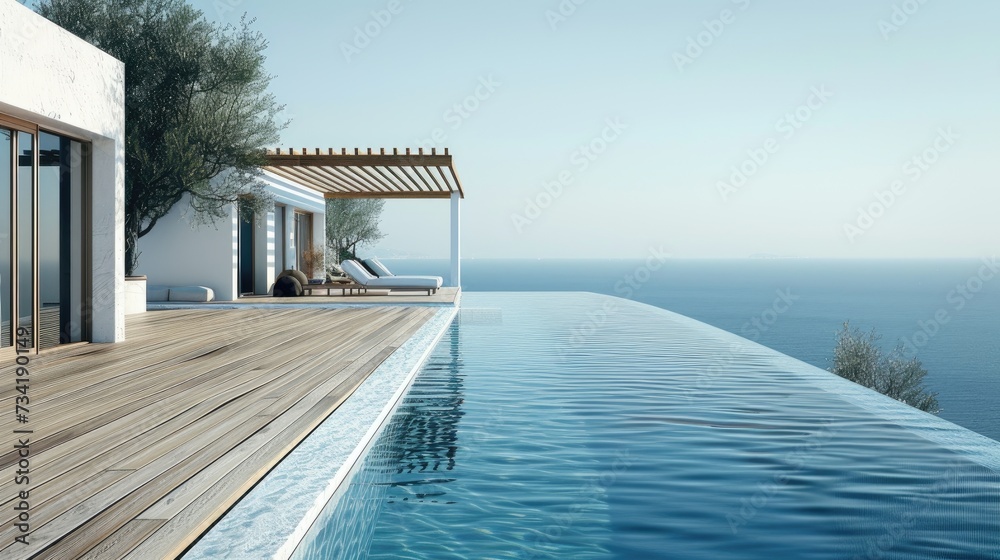 Picture of island home with a minimalist architectural style, a wood deck with an ...