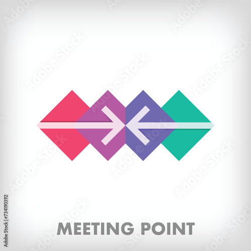 Creative meeting point arrow logo. Unique color transitions. Guidance, wayfinding and combination logo template. vector