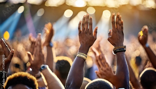 hands raised by the crowd at a live music concert