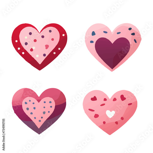 Valentine's day set vector illustrations hearts on white background for sticker, print, poster, postcard