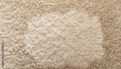 beige new fluffy home carpet background closeup empty place for text top down view