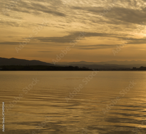 Cantabria  Bay of Santander  evening light seen from the water level