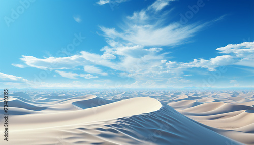 Abstract coastline  ripples in sand  mountain range  clear sky generated by AI