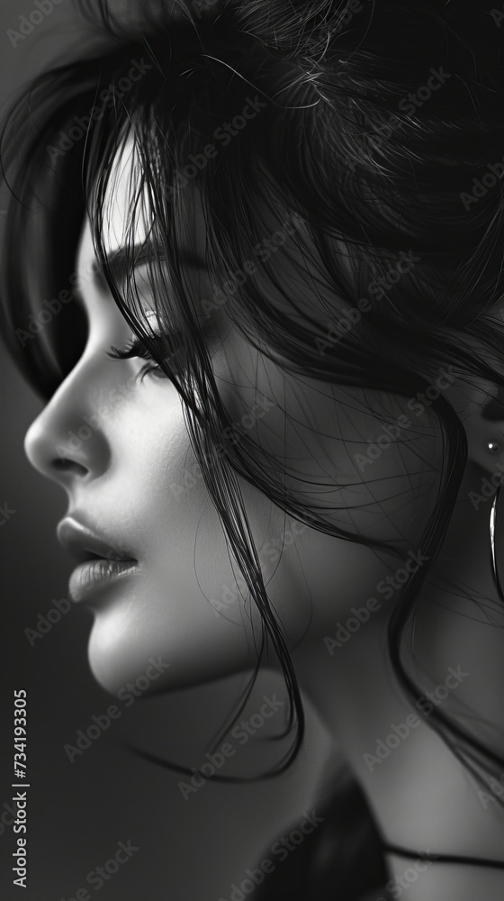 Black and white photo of a beautiful European girl, close-up portrait of a woman Black and white photo of a beautiful European girl, close-up portrait of a woman