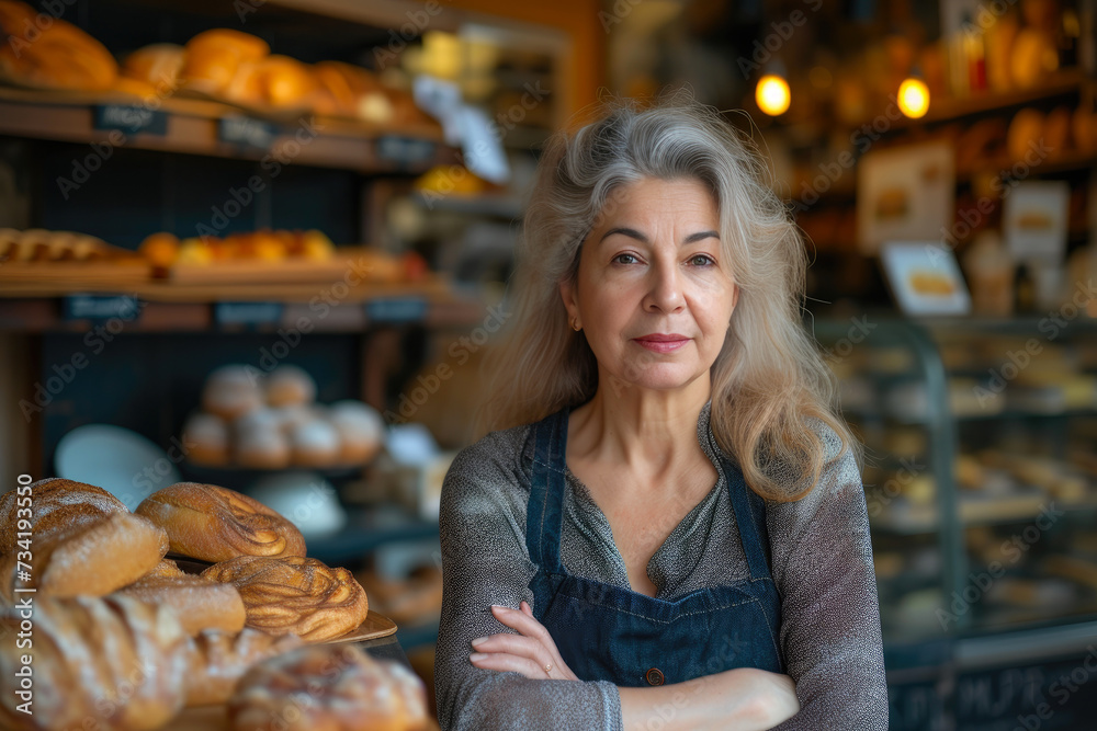 Empowering Presence: 45-Year-Old Woman at Her Artisan Bakery