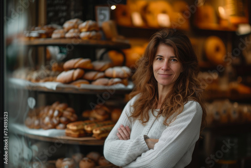 Confident Female Entrepreneur Showcasing Artisanal Bakery Craft