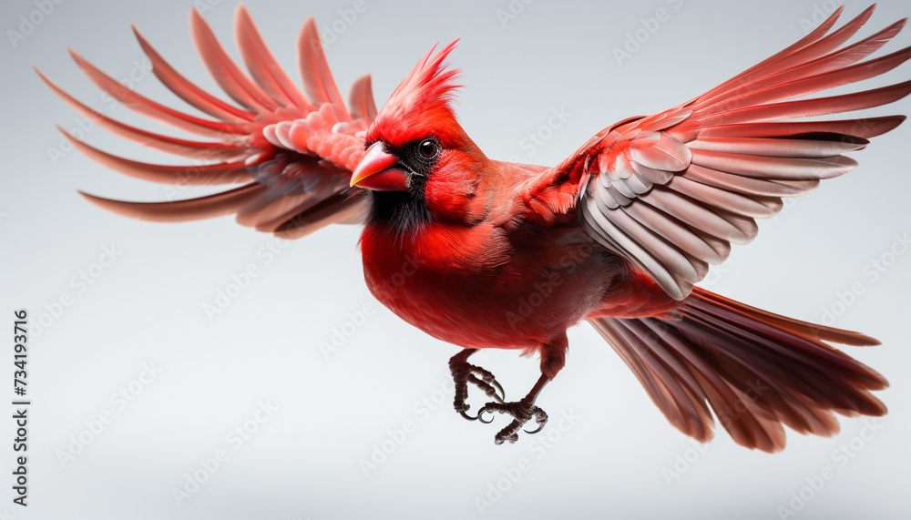 Fototapeta premium A vibrant macaw flying freely, showcasing its colorful feathers generated by AI